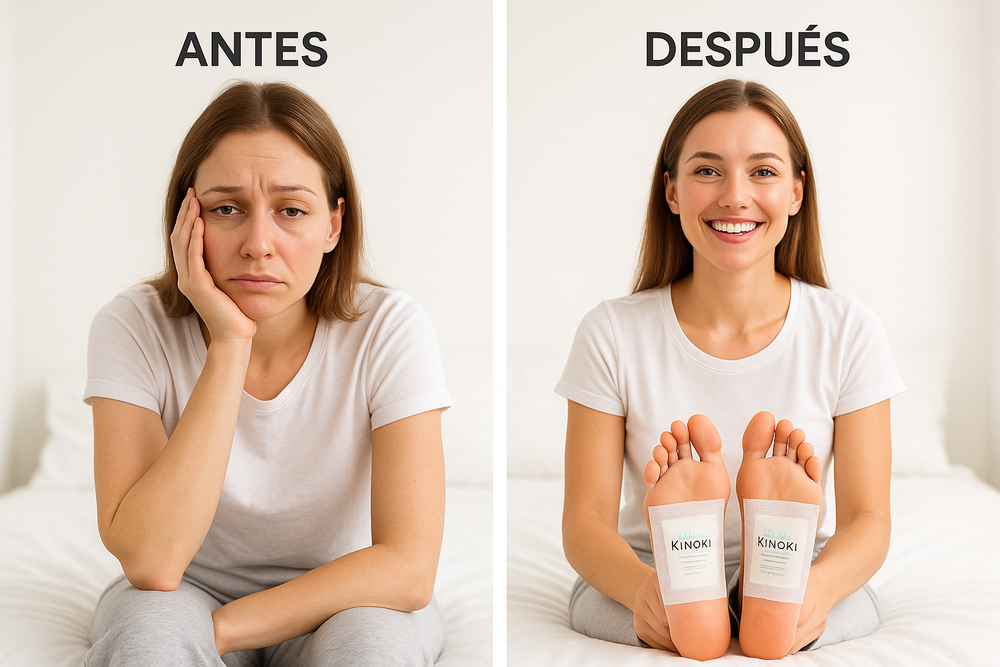 imagen de los parches kinoki el antes y despues de una persona